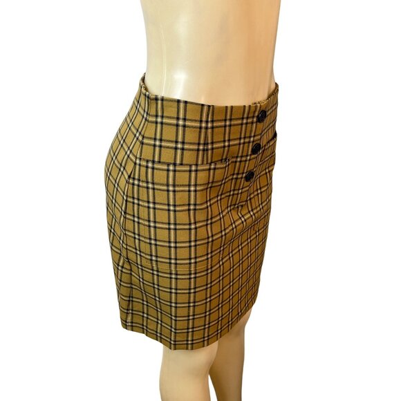 Loft Women's Mustard Yellow & Black Grid Pattern High Waist Short Skirt Sz 6P - Picture 2 of 8